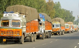 Row-of-Tata-Trucks-waiting-to-unload-rice-near-Amritsar-Punjab-India